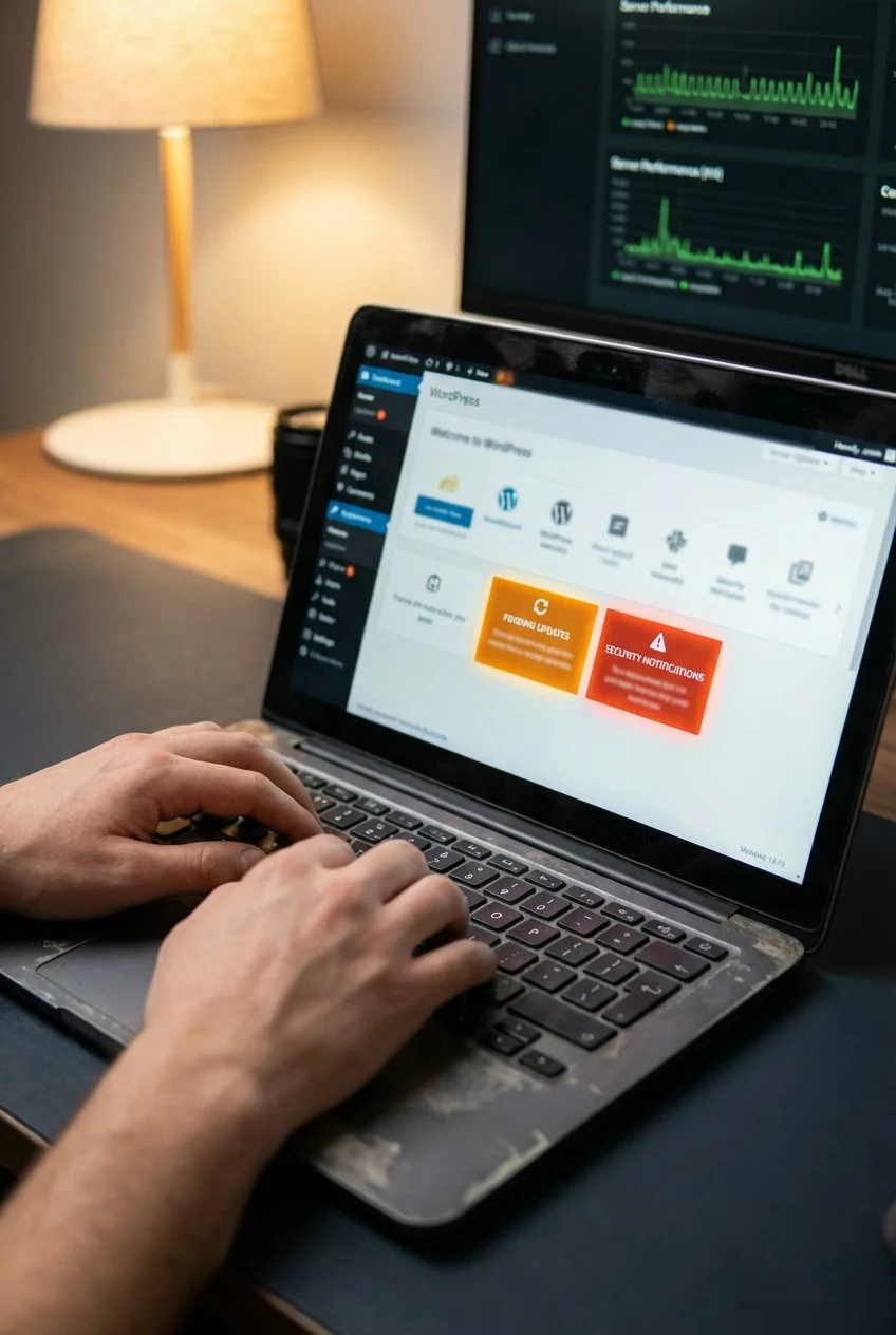 Tableau de bord WordPress affichant des mises à jour