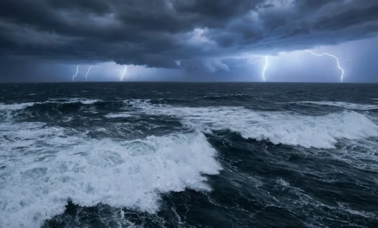 Tempête violente sur un océan déchaîné avec des vagues immenses