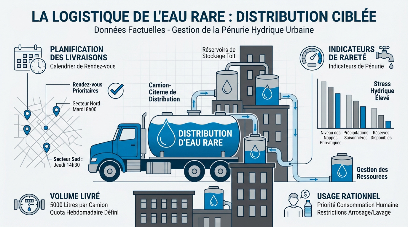 Camion-citerne livrant de l'eau dans un quartier résidentiel en Jordanie