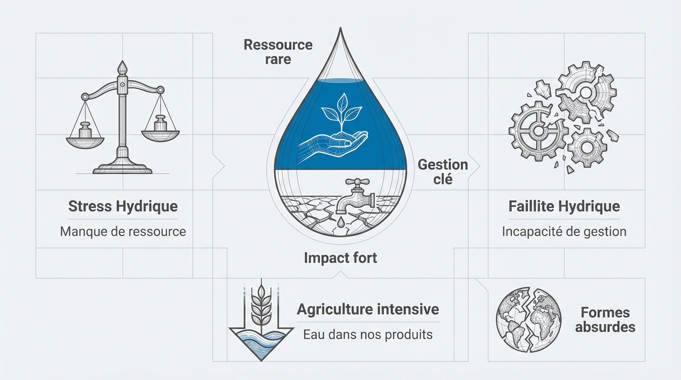 Illustration de la gestion complexe des ressources en eau dans un environnement aride