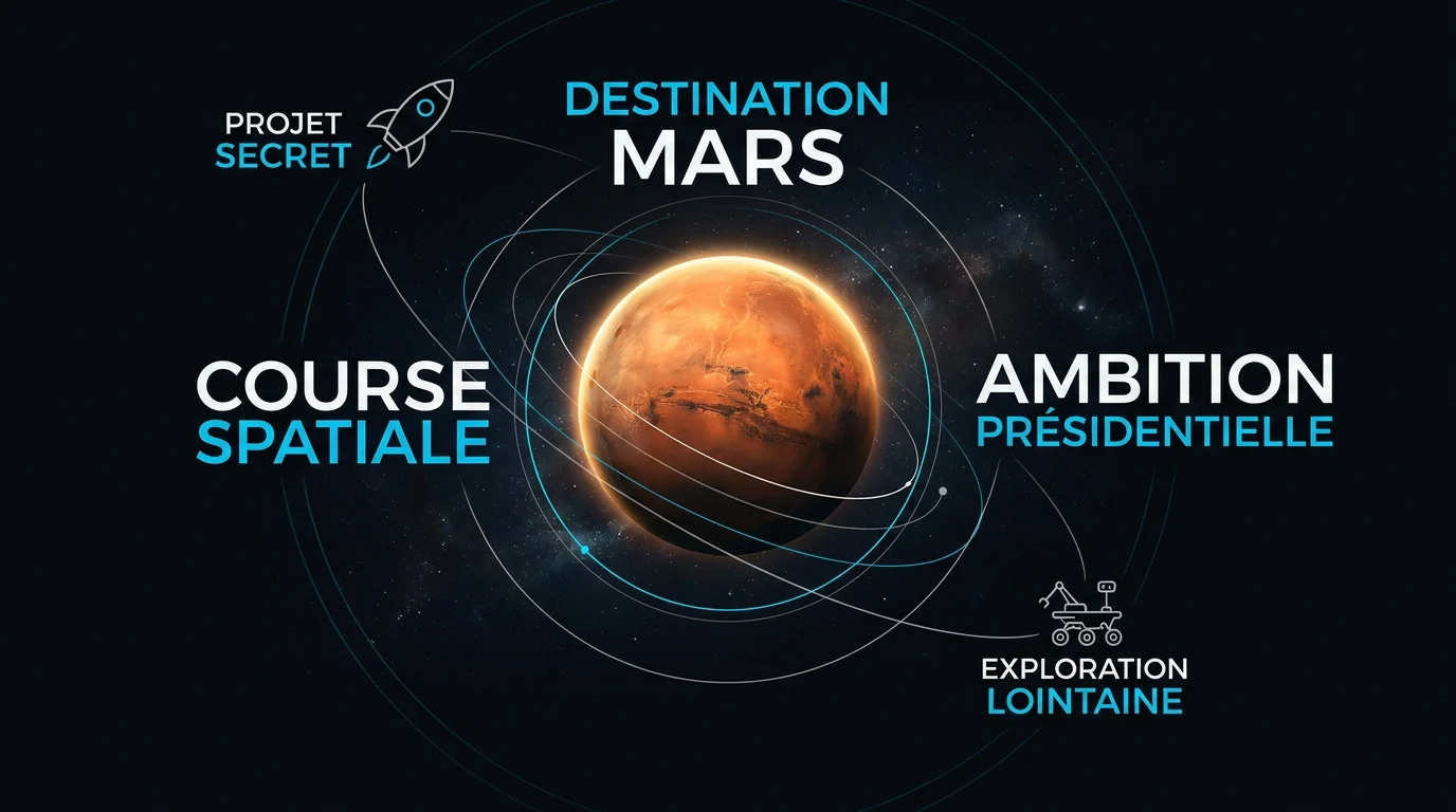 Infographie détaillant les étapes de l'exploration spatiale vers la planète Mars