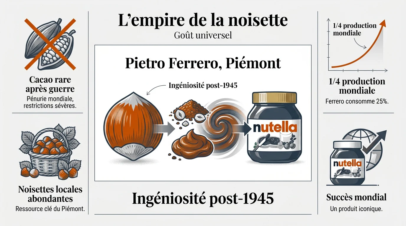 Pot de pâte à tartiner aux noisettes et chocolat rappelant l'histoire du Nutella