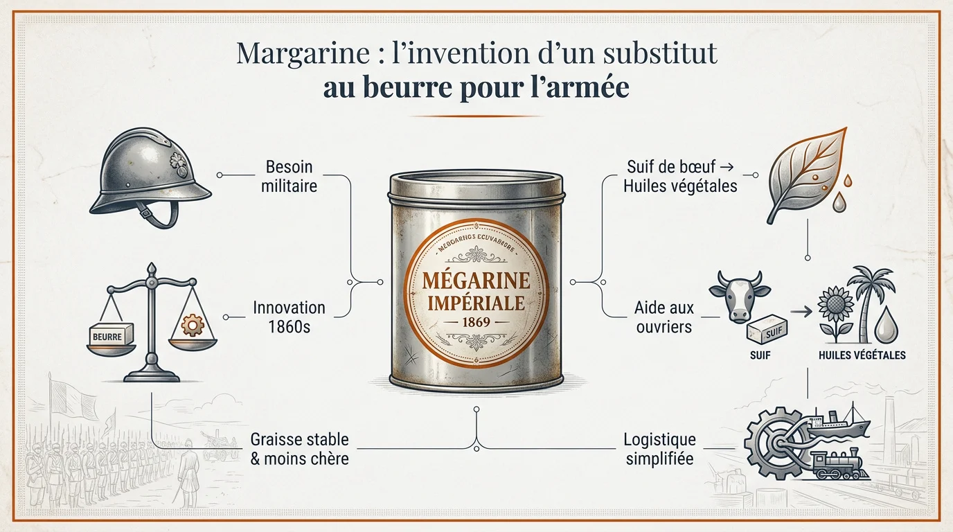 Représentation historique de la fabrication de la margarine au XIXe siècle