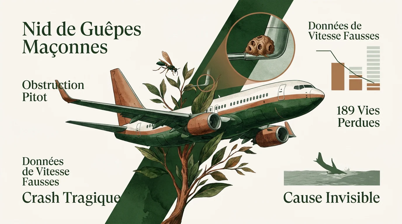Illustration d'un nid de guêpes maçonnes obstruant un tube Pitot d'avion