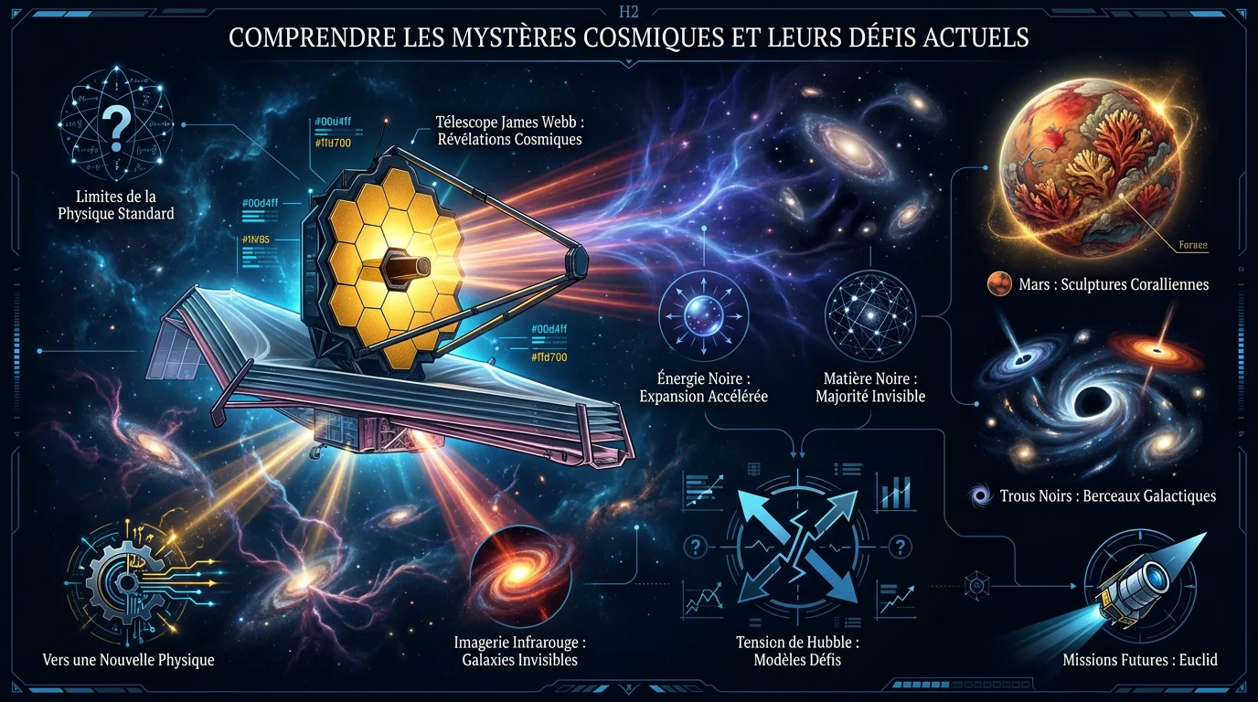 Représentation artistique des mystères de l'expansion de l'univers et des galaxies lointaines